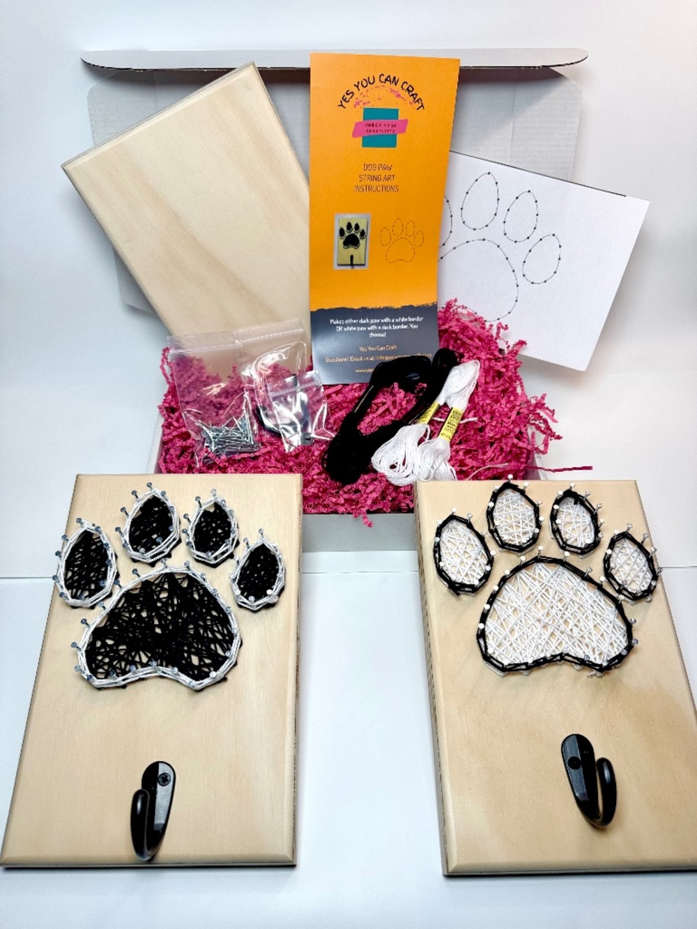 DIY String Art Paw Leash Holder Making Kit- Black & White